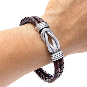 Stainless Steel and Leather Celtic Infinity Knot Bracelet - Norse Spirit