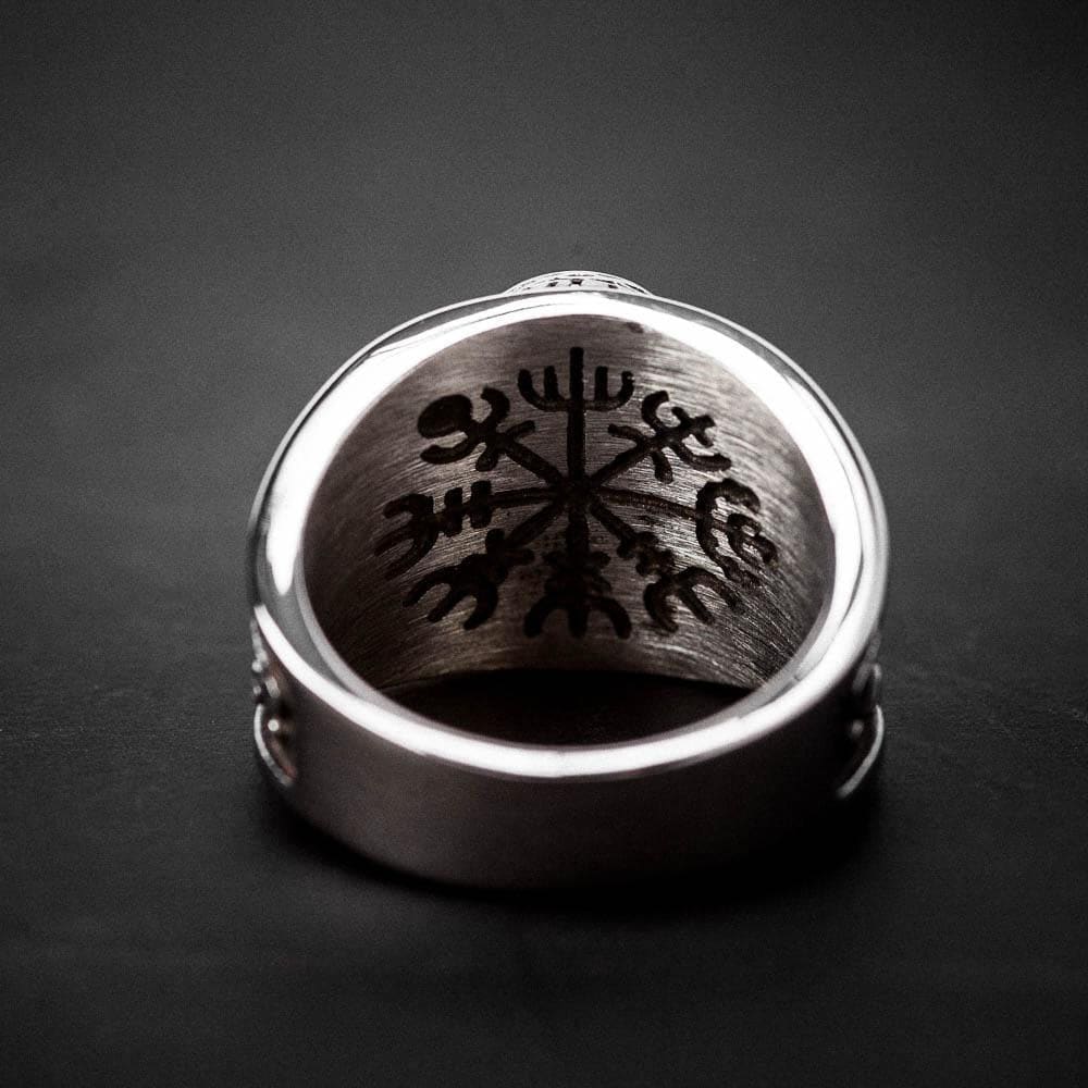 Stainless Steel and Red Stone Wolf and Raven Ring-Viking Ring-Norse Spirit