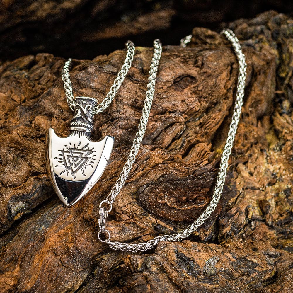 Stainless Steel Arrow Head Necklace With Valknut and Vegvisir-Viking Necklace-Norse Spirit