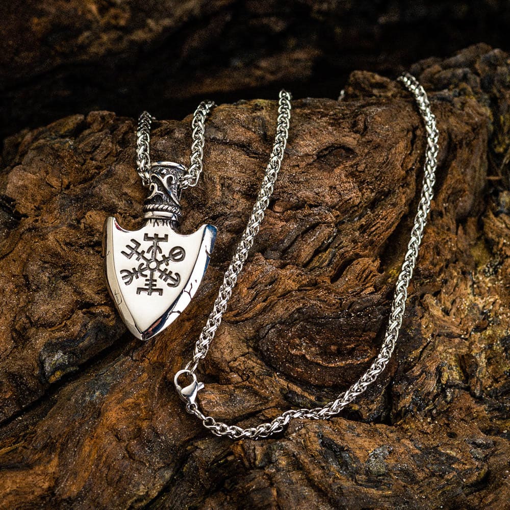 Stainless Steel Arrow Head Necklace With Valknut and Vegvisir-Viking Necklace-Norse Spirit