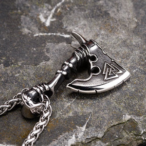 Stainless Steel Axe Head and Valknut Necklace-Viking Necklace-Norse Spirit