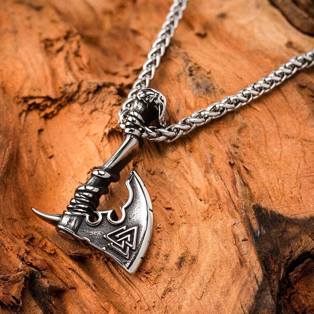 Stainless Steel Axe Head and Valknut Necklace-Viking Necklace-Norse Spirit