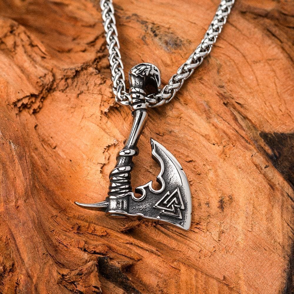 Stainless Steel Axe Head and Valknut Necklace-Viking Necklace-Norse Spirit