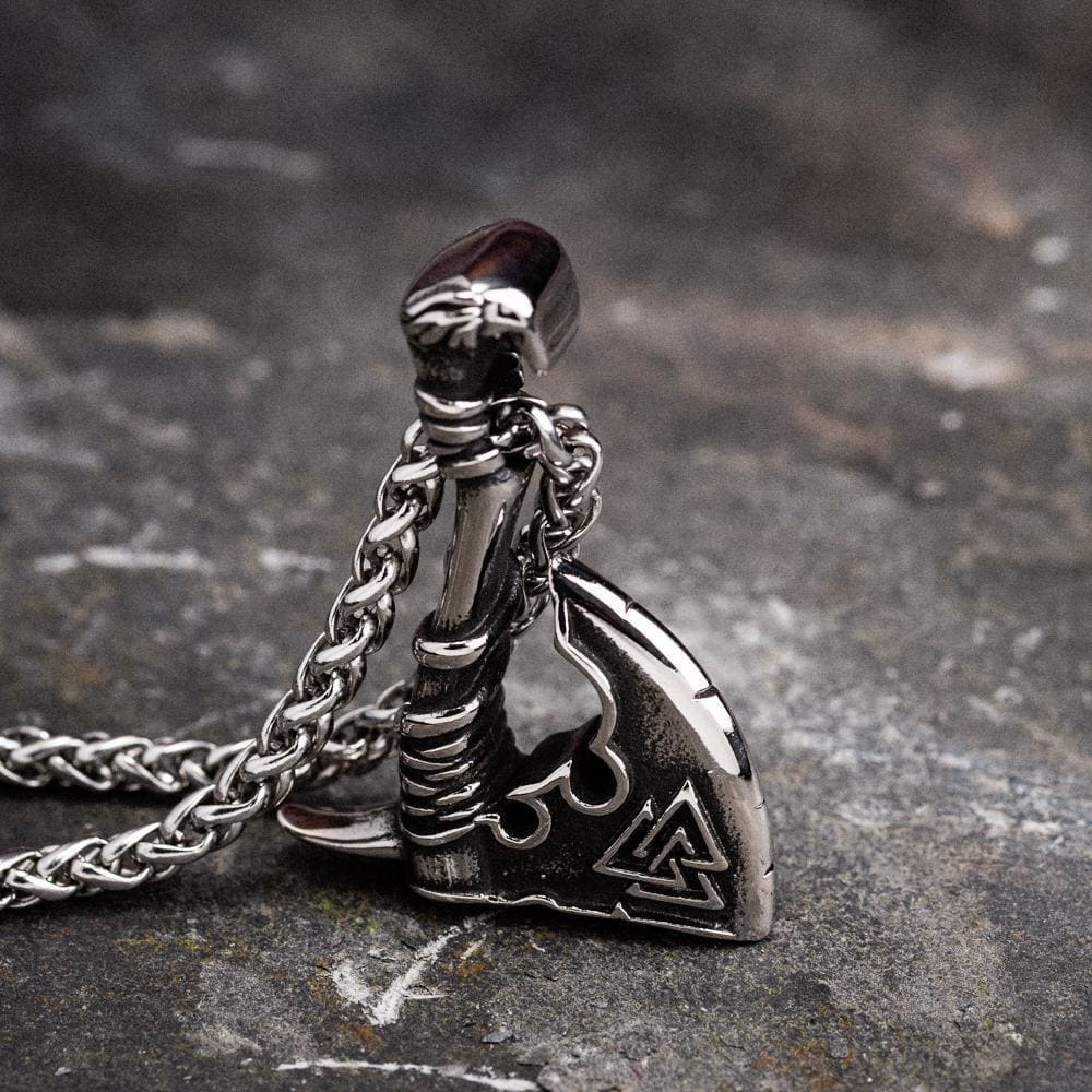 Stainless Steel Axe Head and Valknut Necklace-Viking Necklace-Norse Spirit