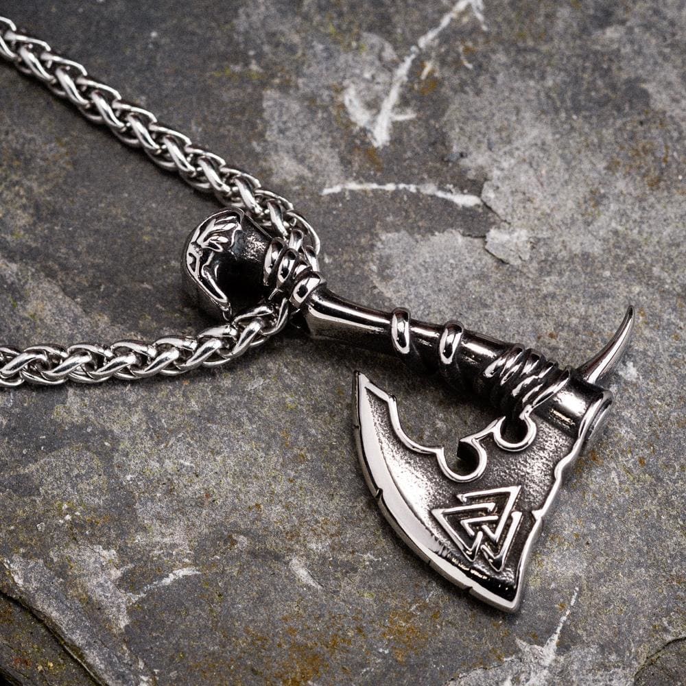 Stainless Steel Axe Head and Valknut Necklace-Viking Necklace-Norse Spirit