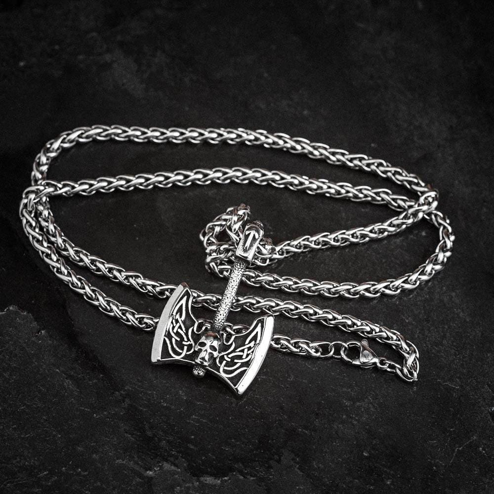 Stainless Steel Battleaxe and Skull Necklace-Necklaces-Norse Spirit