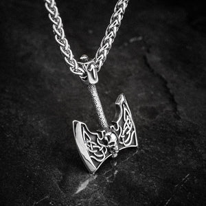 Stainless Steel Battleaxe and Skull Necklace-Necklaces-Norse Spirit