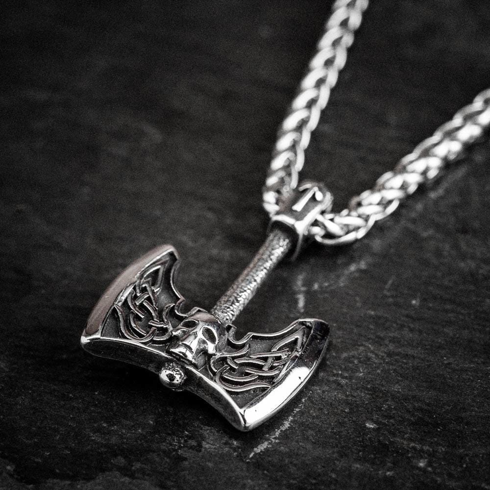 Stainless Steel Battleaxe and Skull Necklace-Necklaces-Norse Spirit
