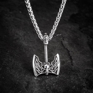 Stainless Steel Battleaxe and Skull Necklace-Necklaces-Norse Spirit