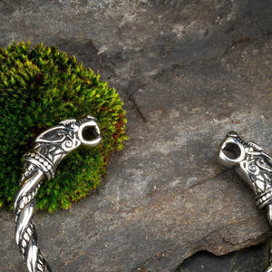 Stainless Steel Beaded Spiral Wolf Head Torc Bracelet-Viking Bracelet-Norse Spirit