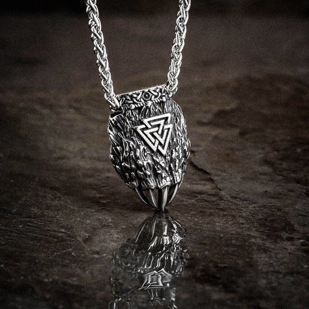 Stainless Steel Bear Paw and Valknut Necklace-Necklaces-Norse Spirit
