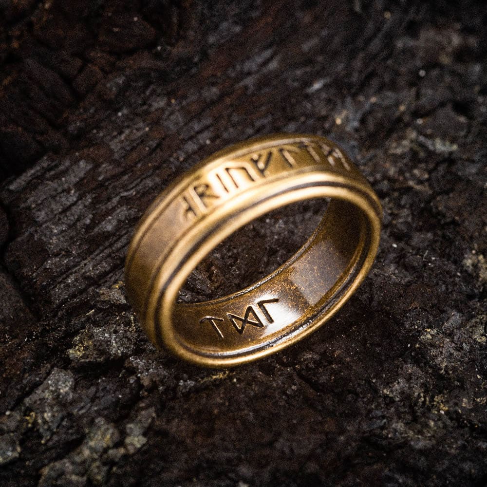 Stainless Steel Bronze Color Rune Ring-Rings-Norse Spirit