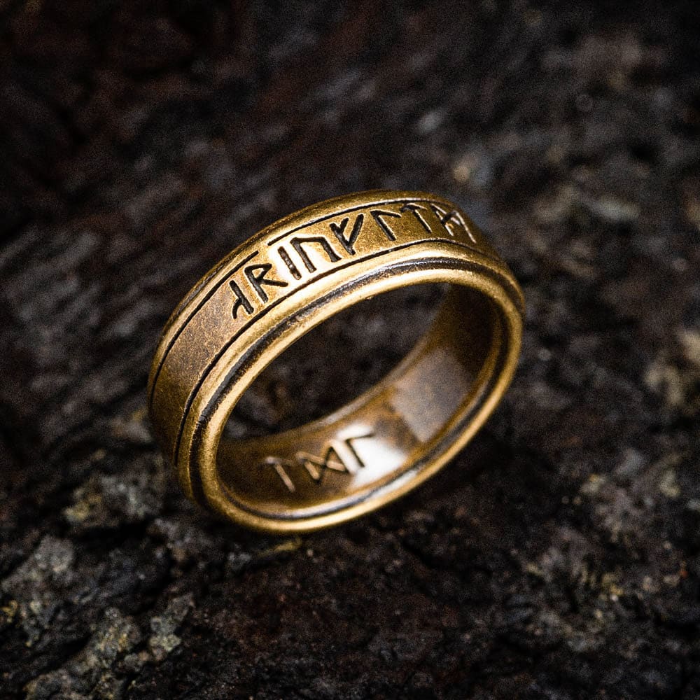 Stainless Steel Bronze Color Rune Ring-Rings-Norse Spirit