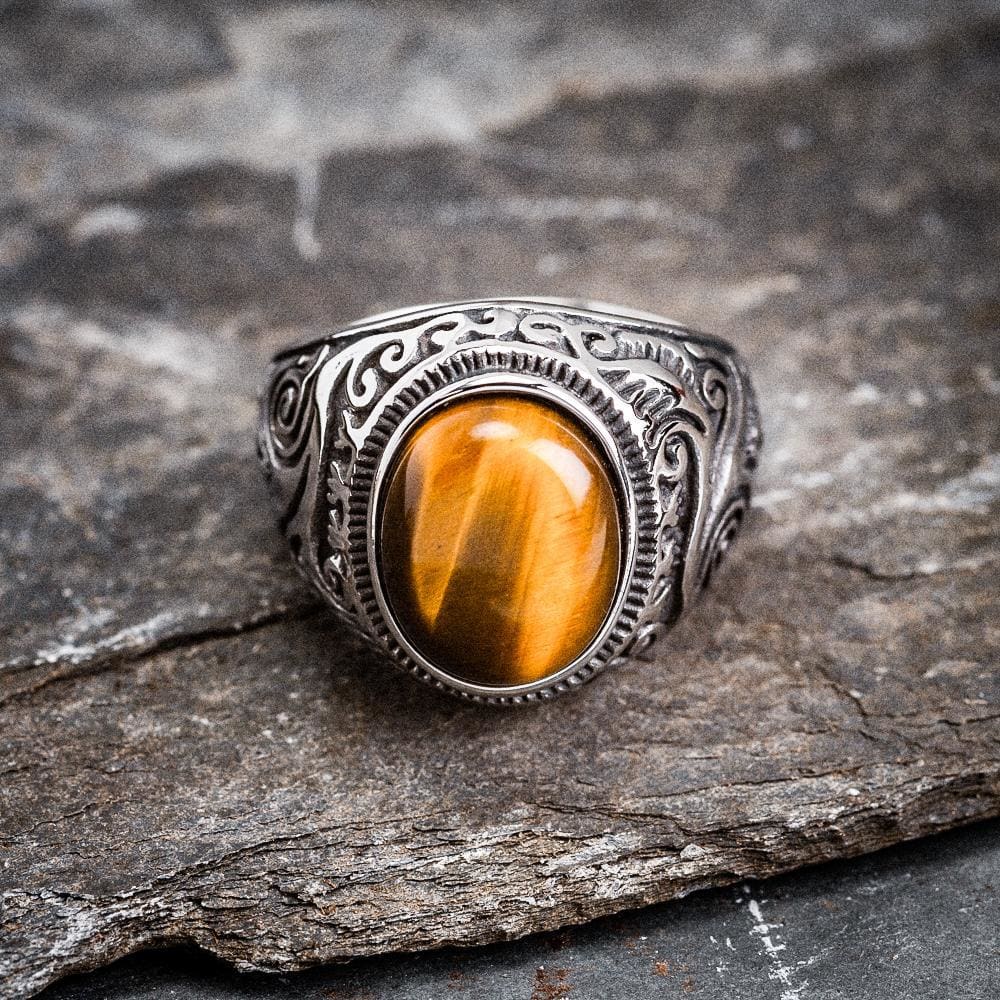 Stainless Steel Celtic Scroll Ring With Inset Stone-Viking Ring-Norse Spirit