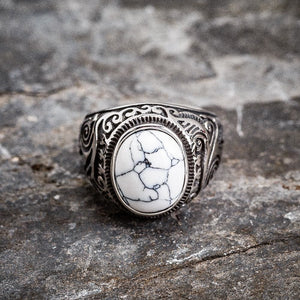 Stainless Steel Celtic Scroll Ring With Inset Stone-Viking Ring-Norse Spirit