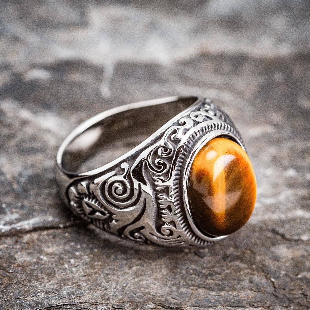 Stainless Steel Celtic Scroll Ring With Inset Stone-Viking Ring-Norse Spirit
