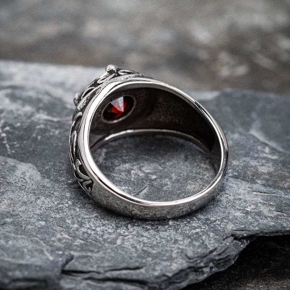 Stainless Steel Cletic Signet Ring With Central Stone-Viking Ring-Norse Spirit
