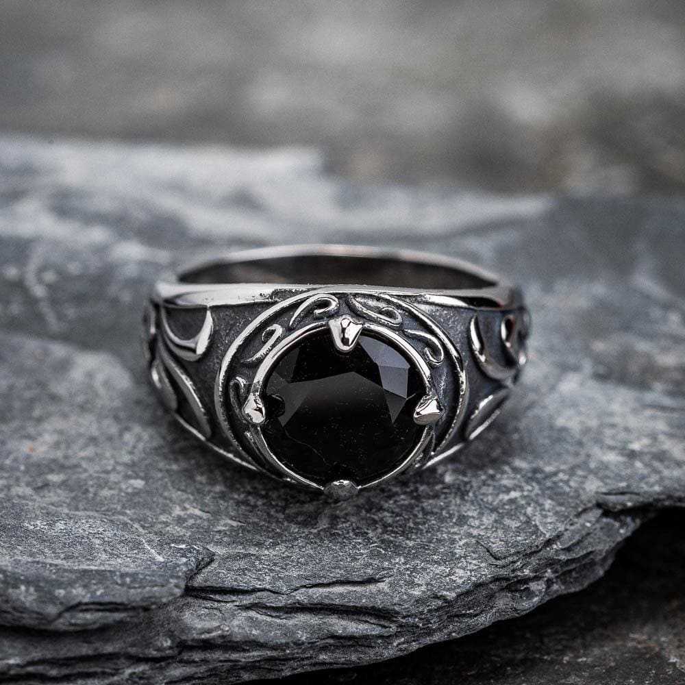 Stainless Steel Cletic Signet Ring With Central Stone-Viking Ring-Norse Spirit
