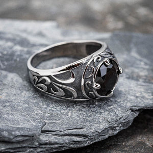 Stainless Steel Cletic Signet Ring With Central Stone-Viking Ring-Norse Spirit
