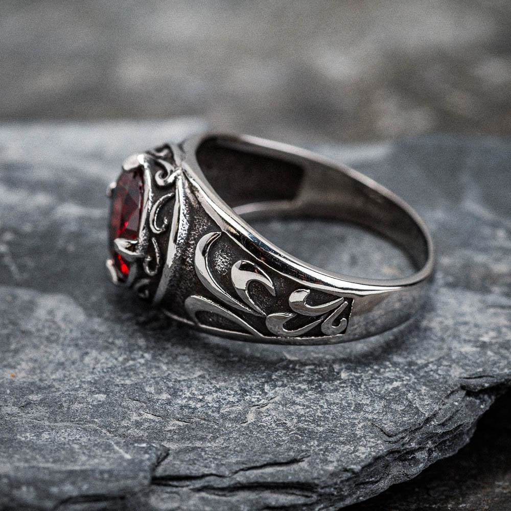 Stainless Steel Cletic Signet Ring With Central Stone-Viking Ring-Norse Spirit