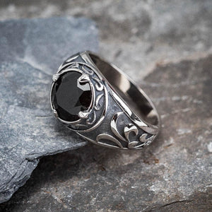 Stainless Steel Cletic Signet Ring With Central Stone-Viking Ring-Norse Spirit