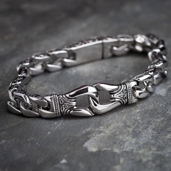 Stainless Steel Chunky Curb Link Bracelet With Celtic - Norse Spirit