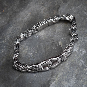 Stainless Steel Chunky Curb Link Bracelet With Celtic Designs-Viking Bracelet-Norse Spirit