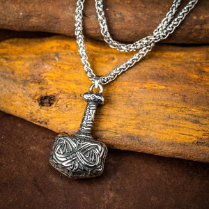 Stainless Steel Chunky Mjolnir Necklace-Viking Necklace-Norse Spirit