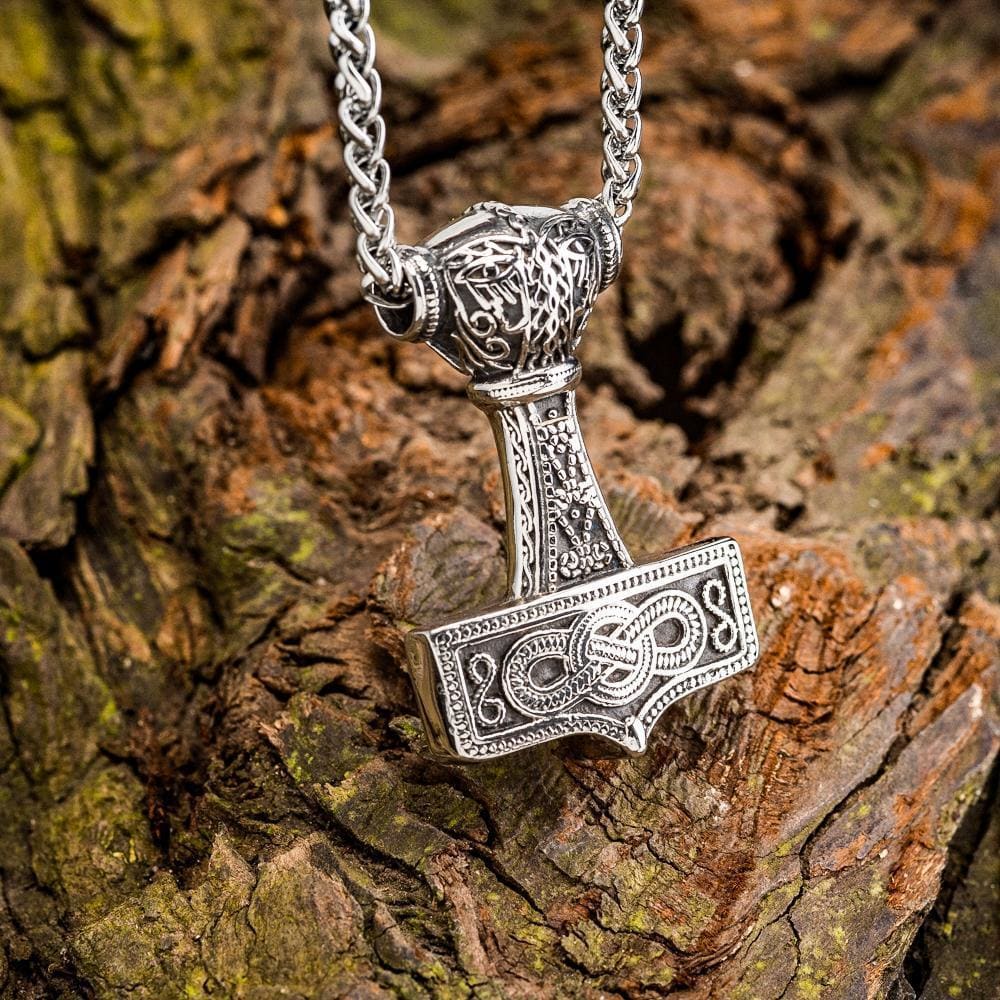 Stainless Steel Chunky Mjolnir Necklace-Viking Necklace-Norse Spirit