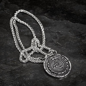Stainless Steel Circular Jormungand and Valknut Necklace-Viking Necklace-Norse Spirit
