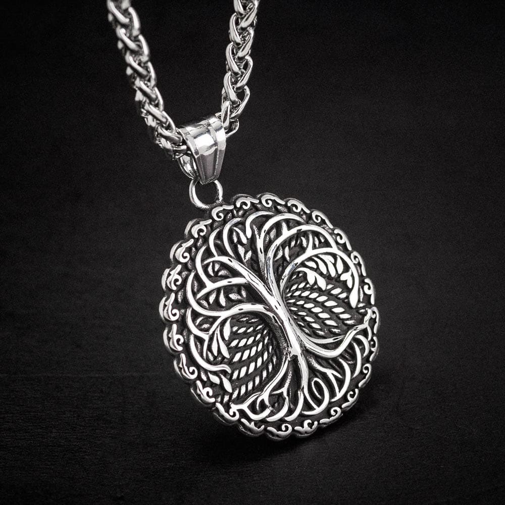 Stainless Steel Circular Tree of Life Necklace