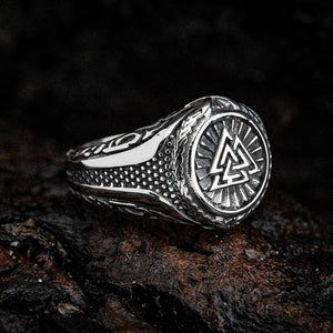 Stainless Steel Circular Valknut Ring-Viking Ring-Norse Spirit