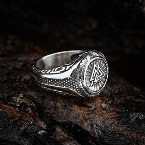 Stainless Steel Circular Valknut Ring-Viking Ring-Norse Spirit