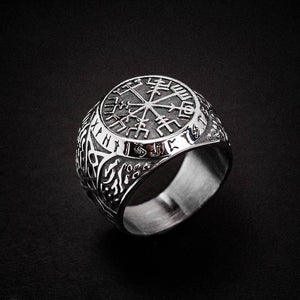 Stainless Steel Circular Vegvisir Ring-Viking Ring-Norse Spirit