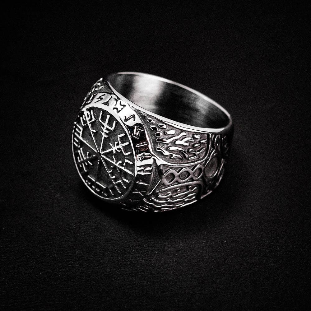 Stainless Steel Circular Vegvisir Ring-Viking Ring-Norse Spirit