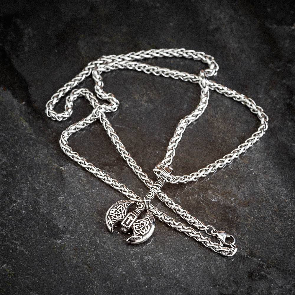 Stainless Steel Double Headed Axe and Tiwaz Rune Necklace-Necklaces-Norse Spirit