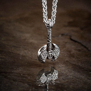 Stainless Steel Double Headed Axe and Tiwaz Rune Necklace-Necklaces-Norse Spirit