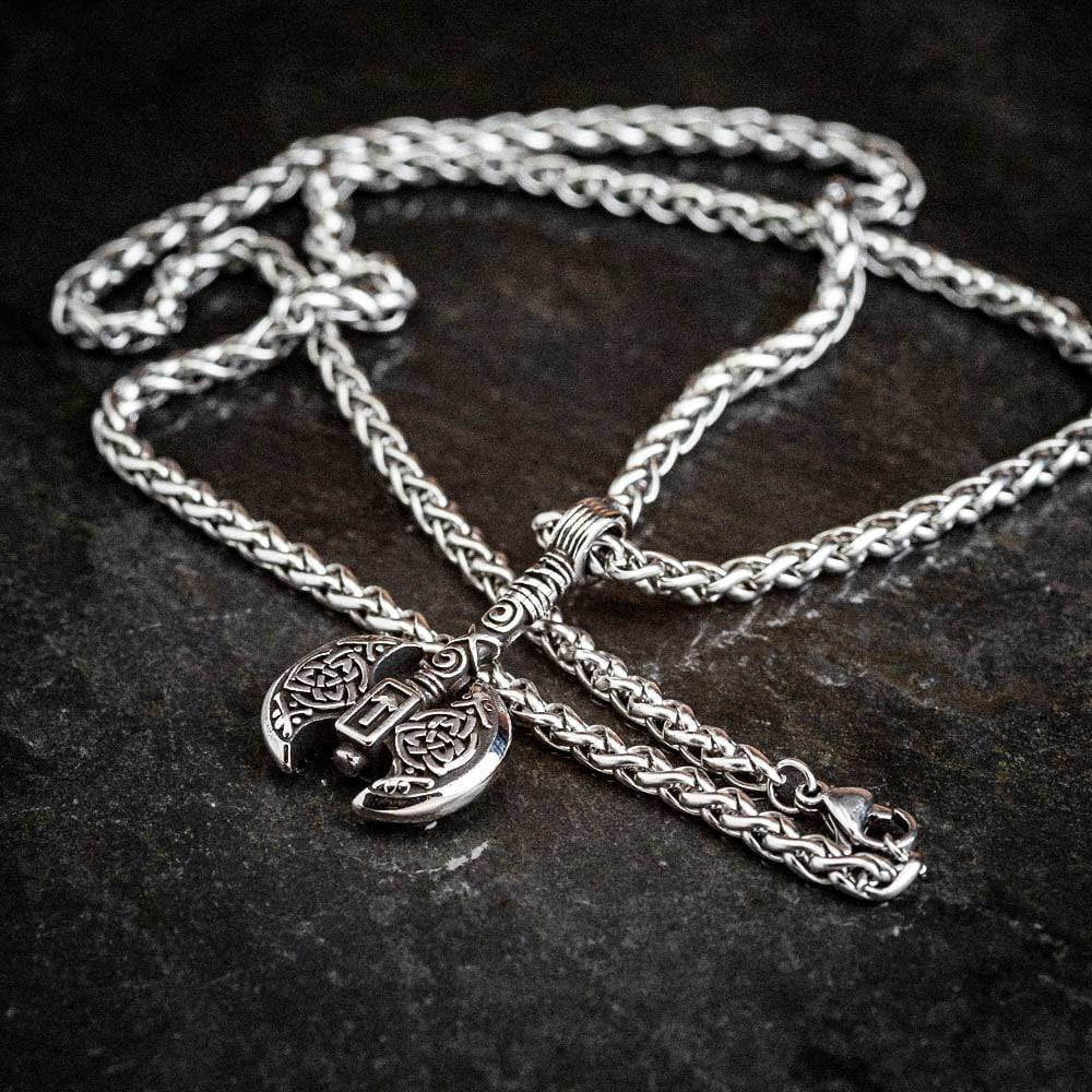 Stainless Steel Double Headed Axe and Tiwaz Rune Necklace-Necklaces-Norse Spirit