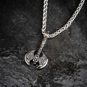 Stainless Steel Double Headed Axe and Tiwaz Rune Necklace-Necklaces-Norse Spirit