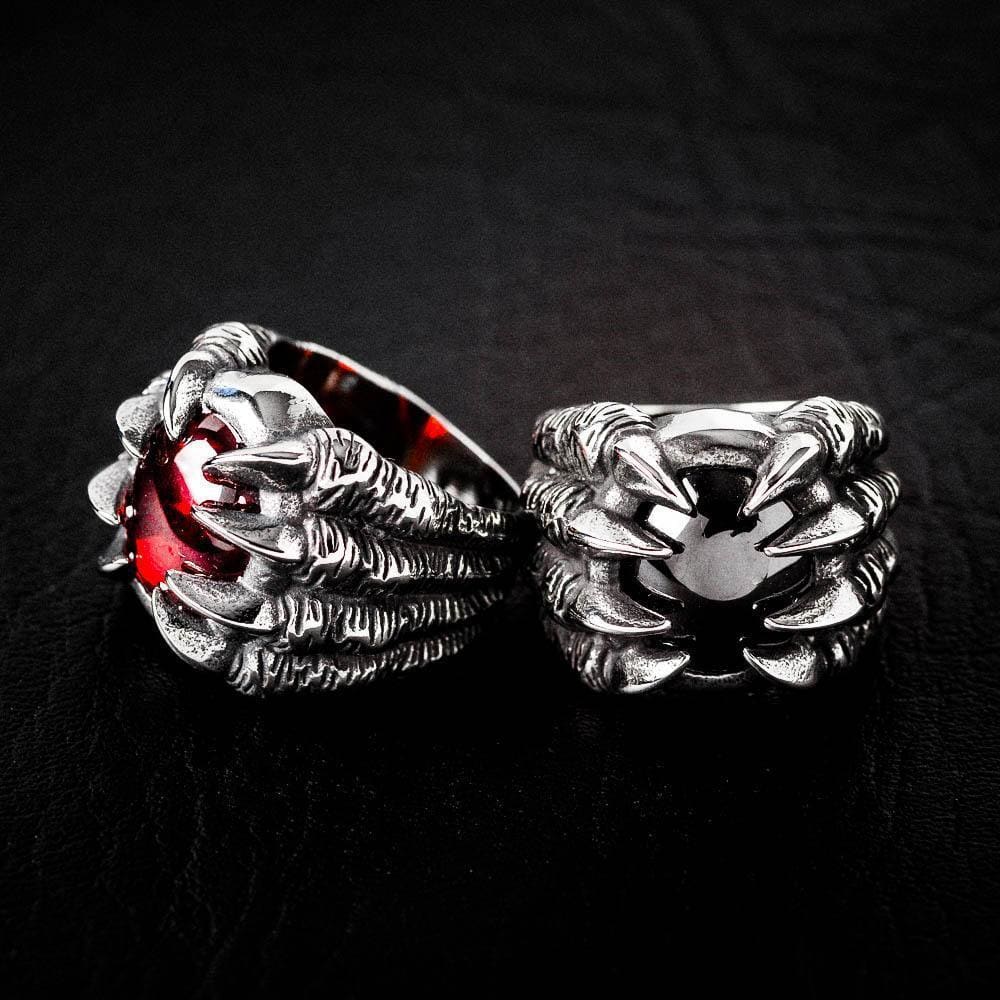 Stainless Steel Dragon Claw Biker Ring With Inset Stone-Viking Ring-Norse Spirit