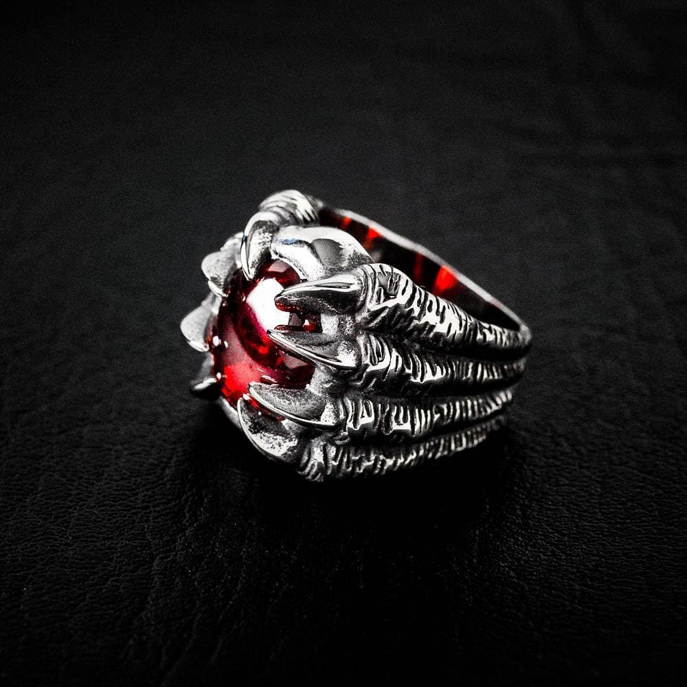 Stainless Steel Dragon Claw Biker Ring With Inset Stone - Norse Spirit