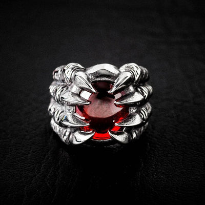 Stainless Steel Dragon Claw Biker Ring With Inset Stone - Norse Spirit