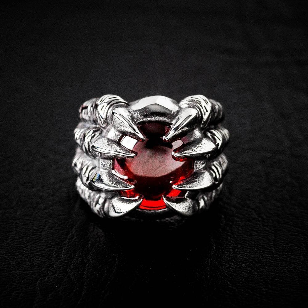 Stainless Steel Dragon Claw Ring With Cubic Zirconia – Red, Blue, Black Stones, Men's Sizes 7-13, Unbranded