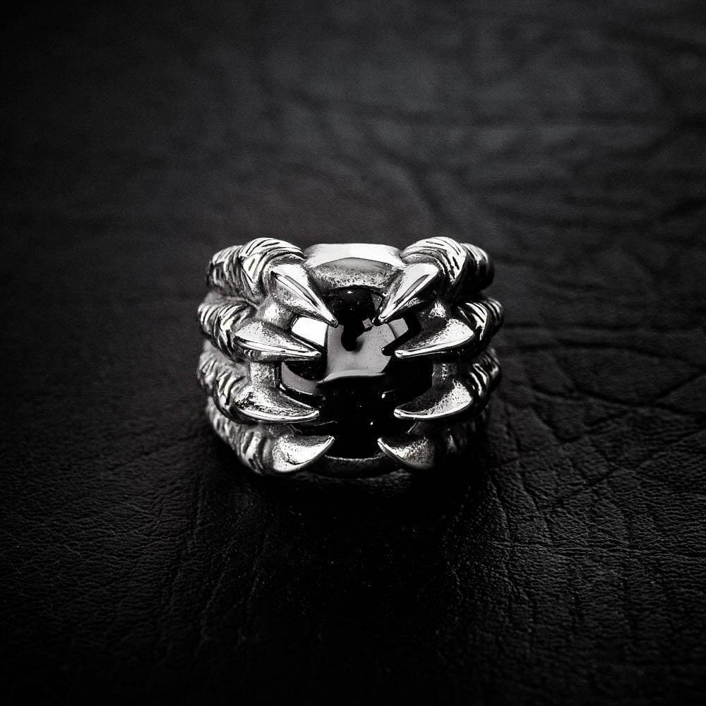 Stainless Steel Dragon Claw Biker Ring With Inset Stone-Viking Ring-Norse Spirit