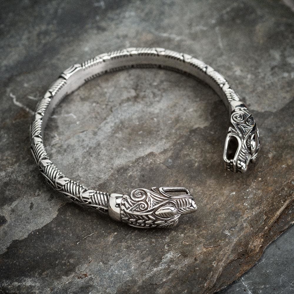 Stainless Steel Dragon Head Braided Torc Bracelet-Viking Bracelet-Norse Spirit