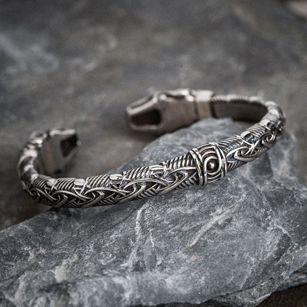 stainless steel dragon head braided torc bracelet