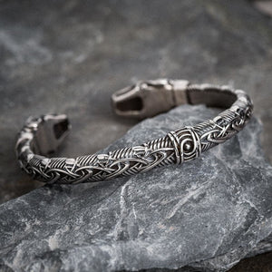 Stainless Steel Dragon Head Braided Torc Bracelet-Viking Bracelet-Norse Spirit