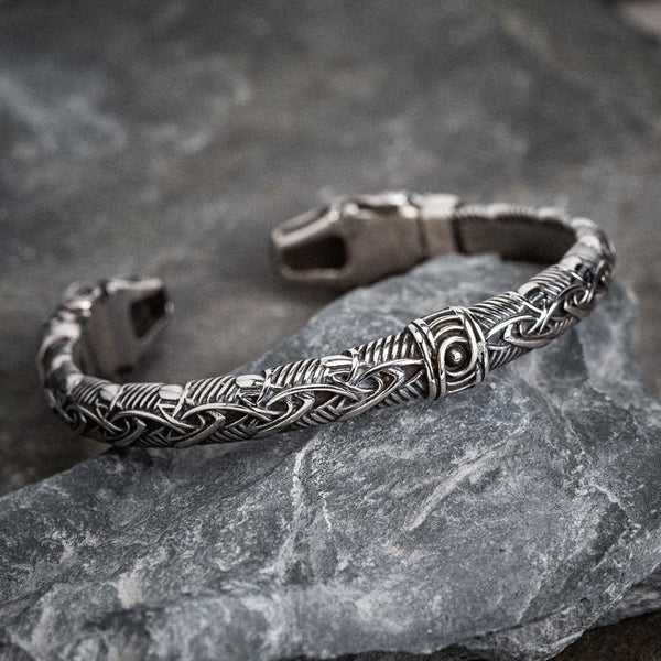 Stainless Steel Dragon Head Braided Torc Bracelet - Norse Spirit