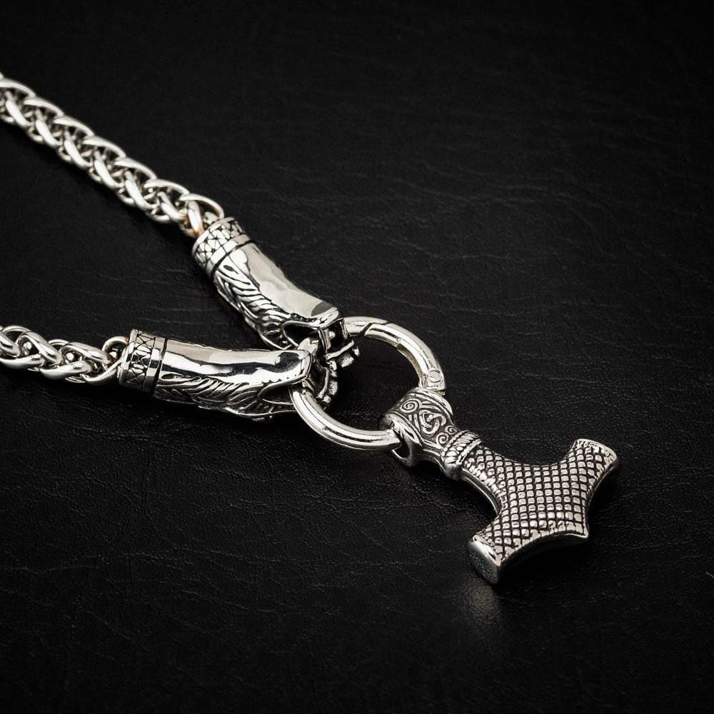 Stainless Steel Dragon Head Kings Chain with Stainless Steel Pendant-Viking Necklace-Norse Spirit