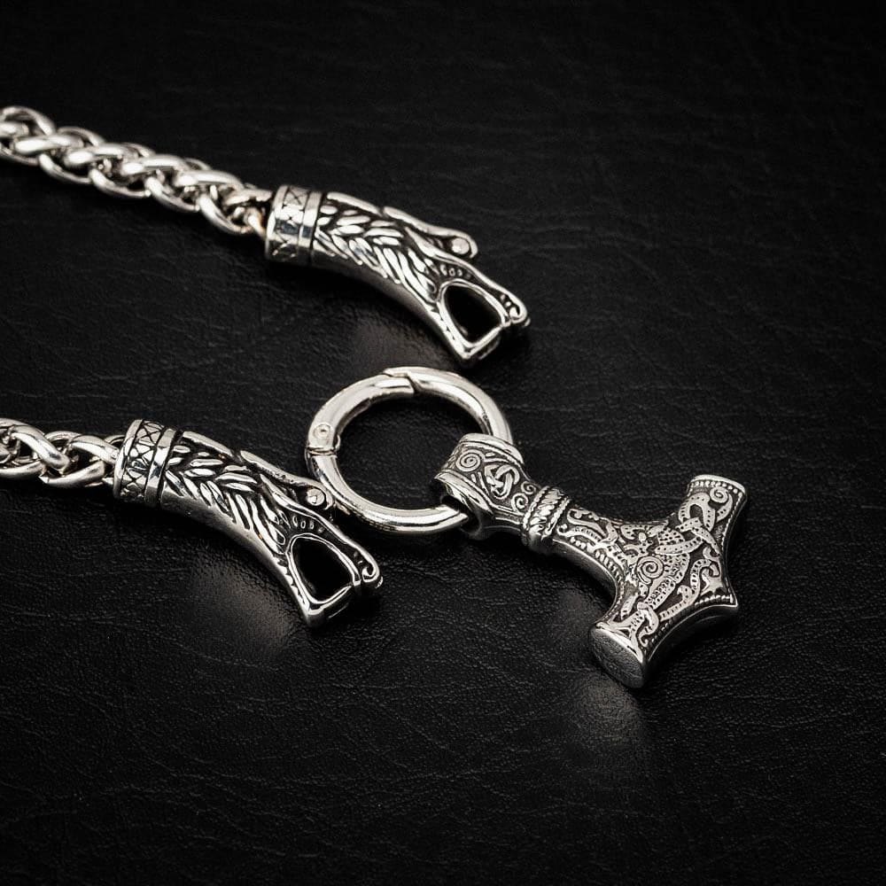 Stainless Steel Dragon Head Kings Chain with Stainless Steel Pendant-Viking Necklace-Norse Spirit
